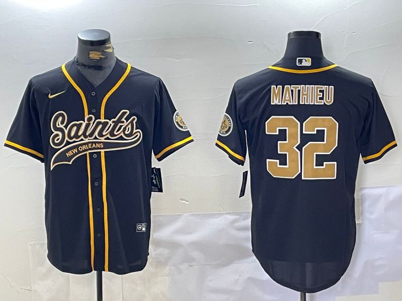 Men New Orleans Saints 32 Mathieu Black Joint Name 2024 Nike Limited NFL Jersey style 1